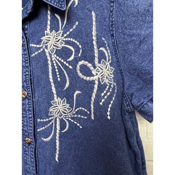 90s Denim Embroidered Dress - Whispers - Small Cottagecore - Picture 3 of 4